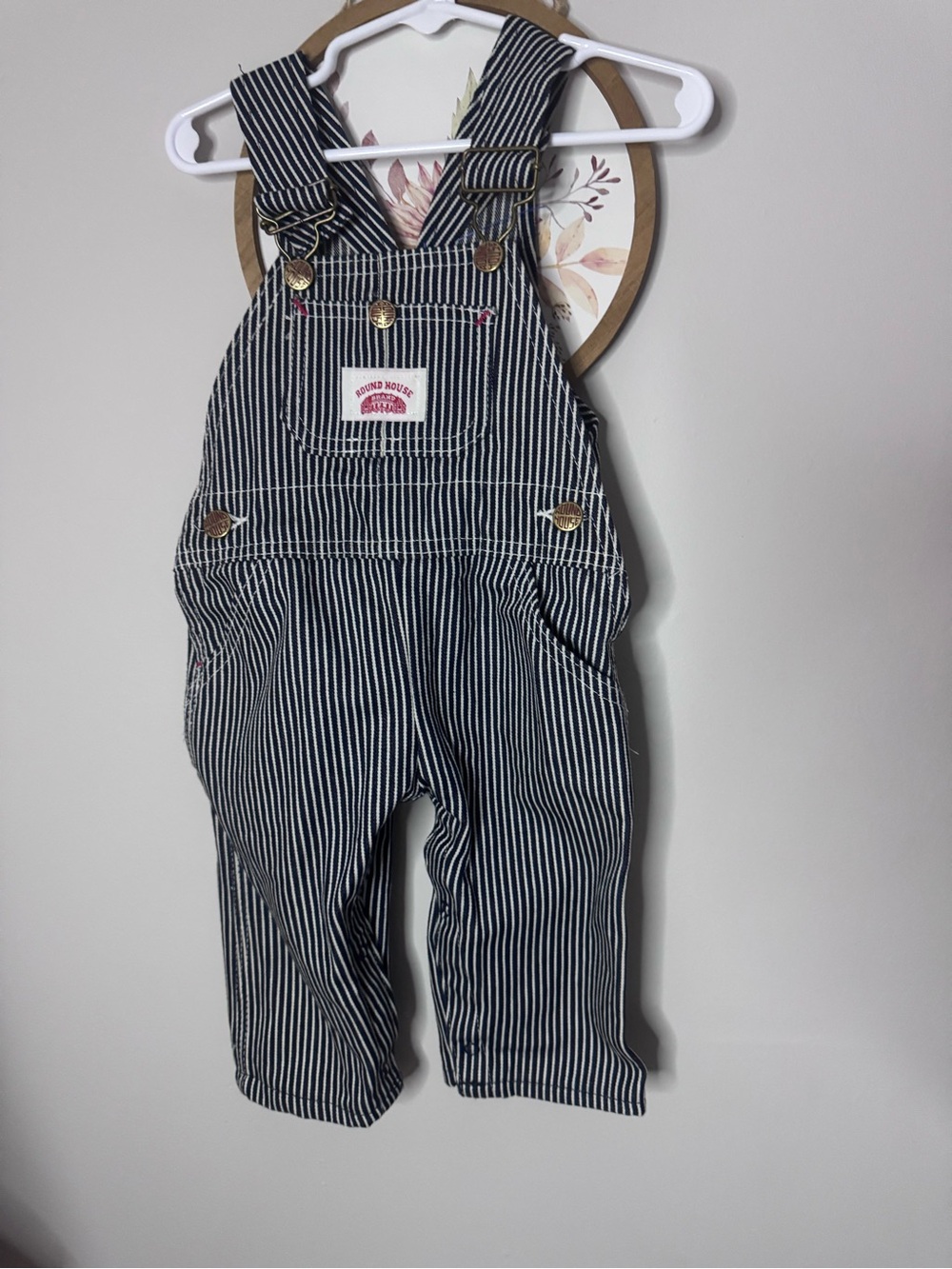 Round house Striped Kids Overalls - Navy/White made in USA 12 m